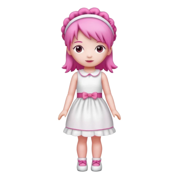 Isolated detaile illustration modern raspberry torte doll figurine full body with pink hair and a pink hairband standing sticker