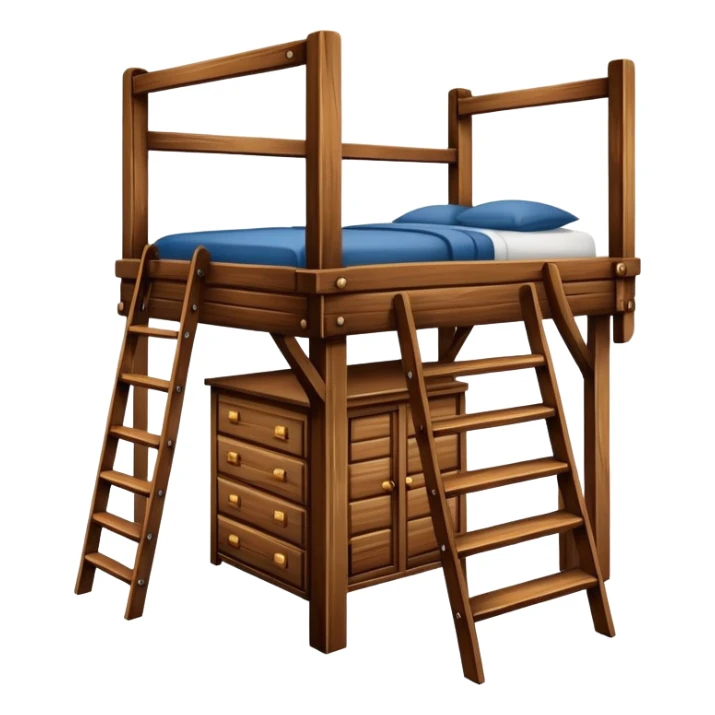 wooden cabin bed with ladder sticker