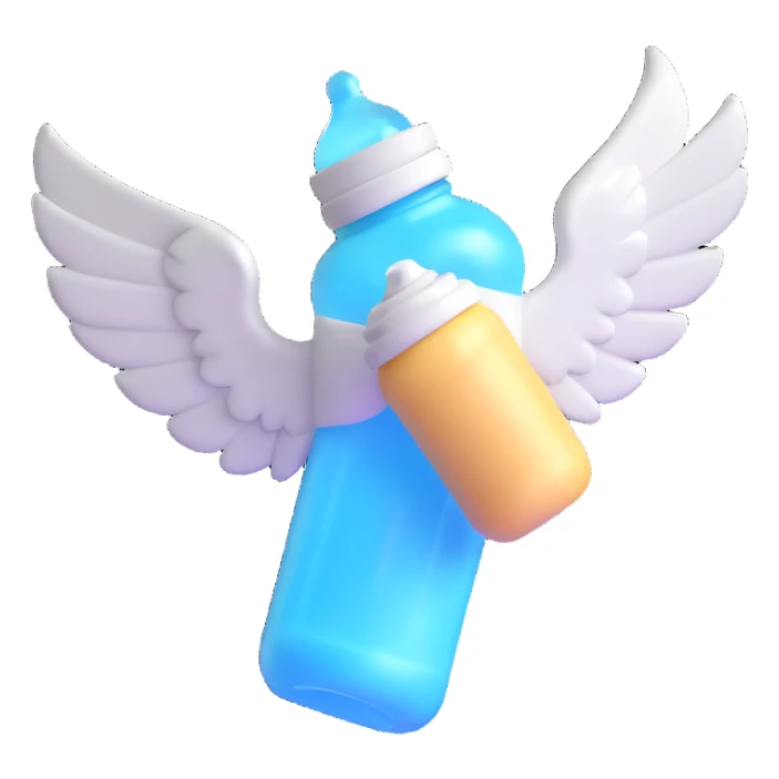 flying baby bottle with milk, wings sticker