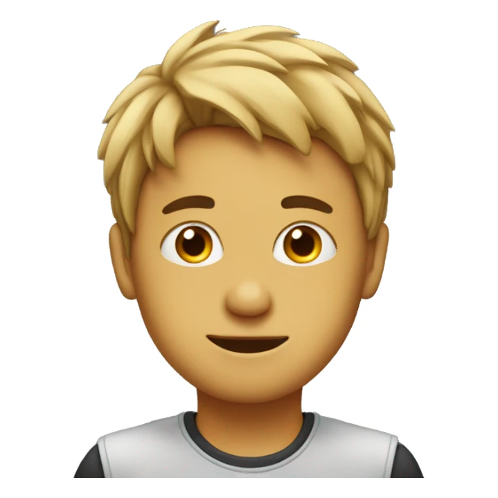 A boy witth lences in front of laptop with a good hair sticker