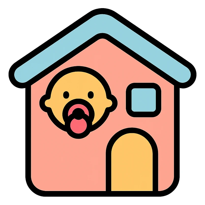 vector icon of a baby house in soft pastel flat design, round edges, white background, minimal icon style sticker