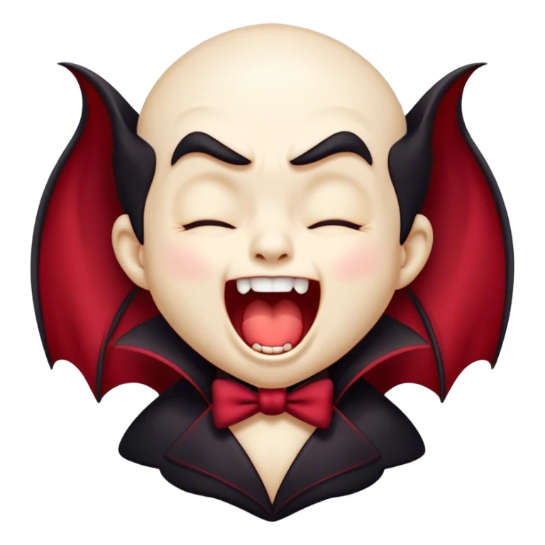 Cinematic Cute Yawning Vampire Portrait Emoji, with a small, rounded, charming pale face accented with tiny playful fangs and droopy, half-closed eyes, head tilted in an adorable wide yawn, dressed in miniature elegant dark attire with a hint of crimson, simplified yet irresistibly endearing, highly detailed with a soft, mysterious glow and gentle outline that captures the cute, drowsy side of an immortal! sticker