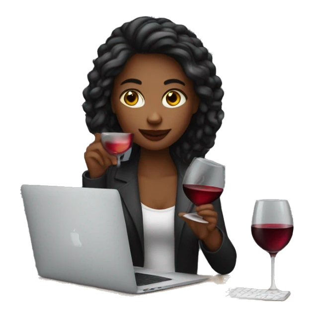 designer - girl working on macbook pro drinking a glass of red wine sticker