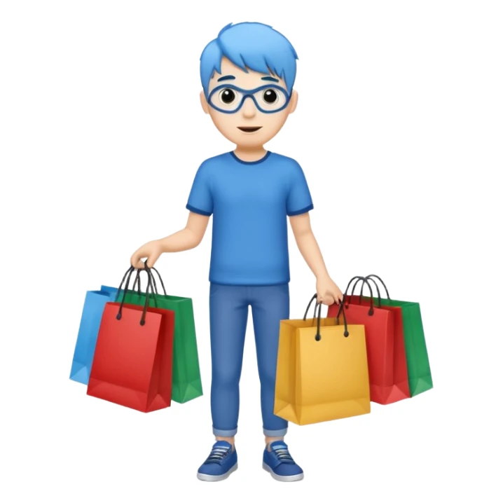 man with blue hair holding shopping bags sticker