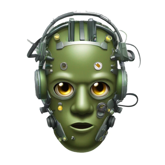 Olive green mohawk cyborg head with respirator mask and circuits sticker