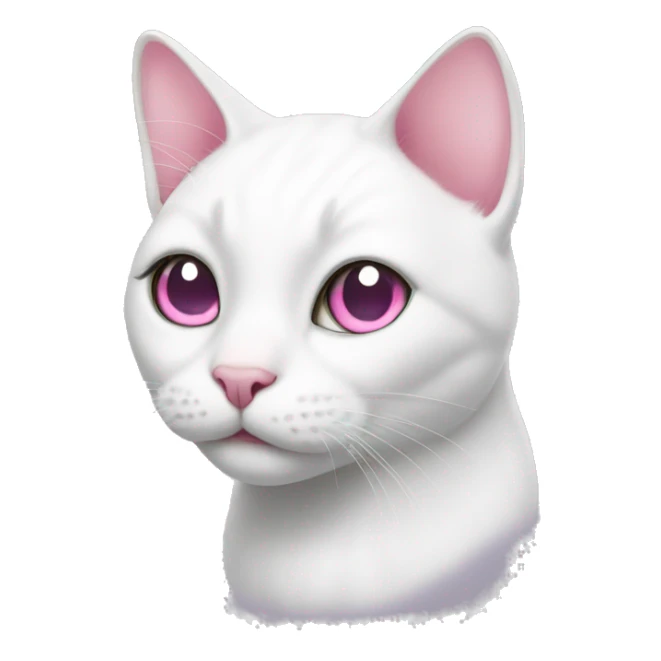 white cat with a pink nose and a grey spot on its head sticker
