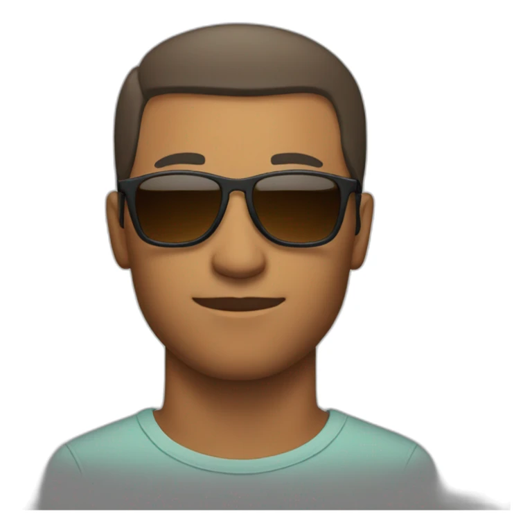 A brown masculine man bald with short beard and sun glass sticker