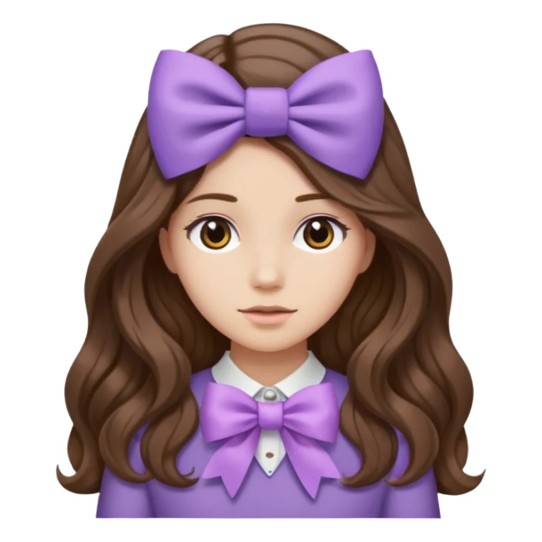 long wavy brown hair from behind with a medium lilac bow sticker