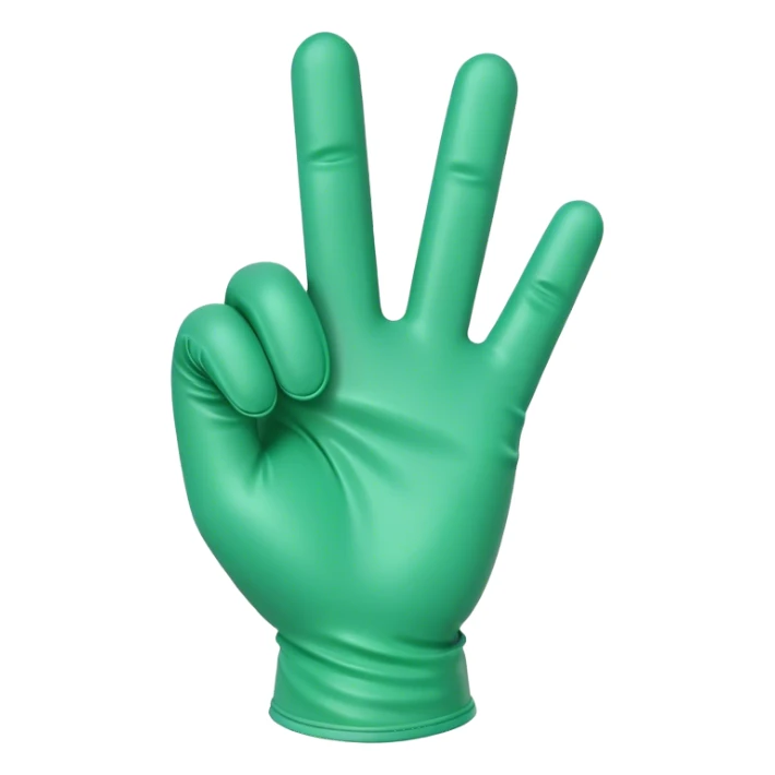 Green medical glove with index finger up sticker