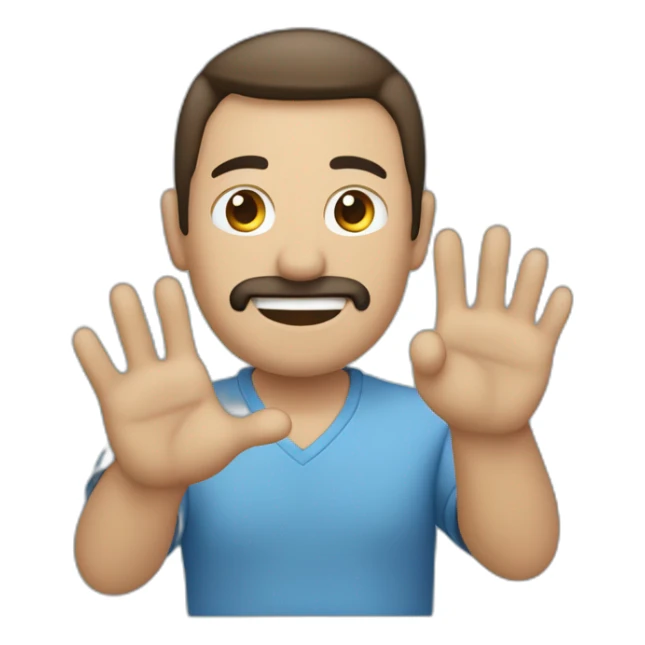 Hombre saludando con la mano hacia arriba, con ojos azules sticker