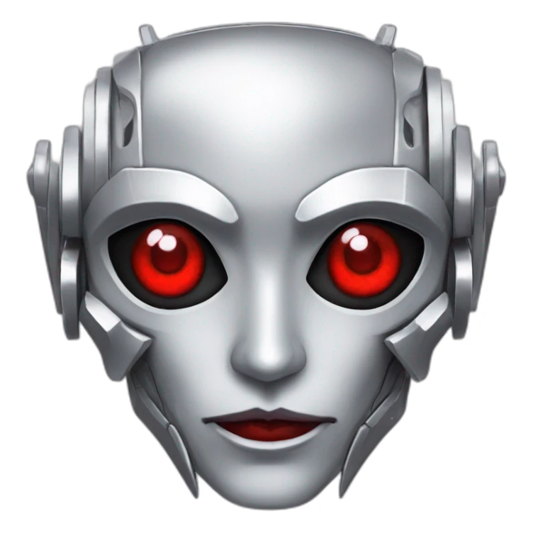 Cyber futuristic silver vampire robot face  red eyes, long ears and vampire fangs sticker