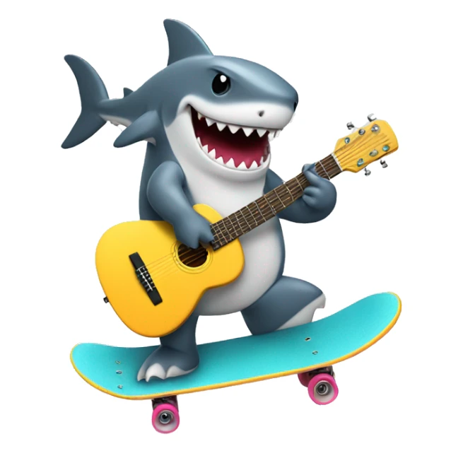 shark riding a skateboard while playing the guitar sticker