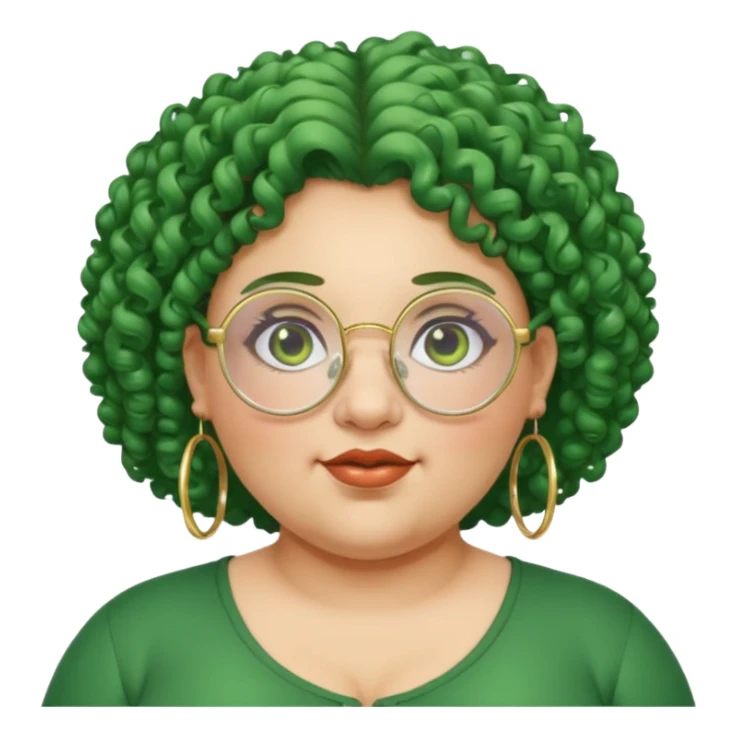  glassess and green curly haired fat girl earrings sticker