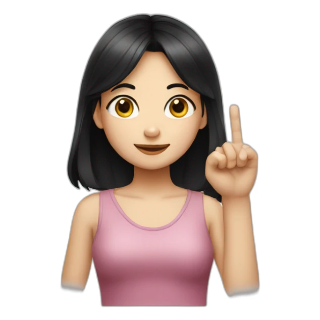 Small white skin black haired girl showing three fingers sticker