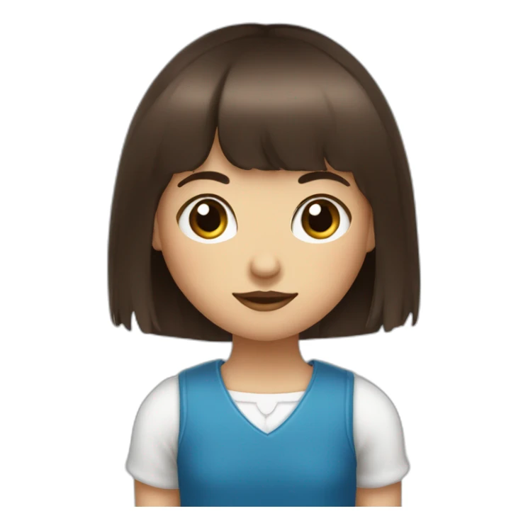 Fille aux yeux bleu brune avec une frange sticker