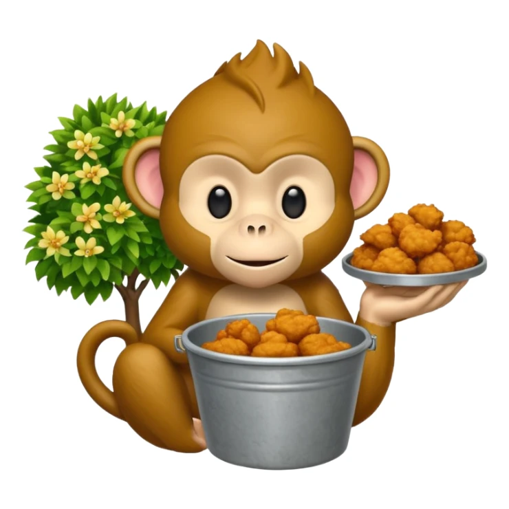 Monkey with a bucket of chicken and a bush sticker