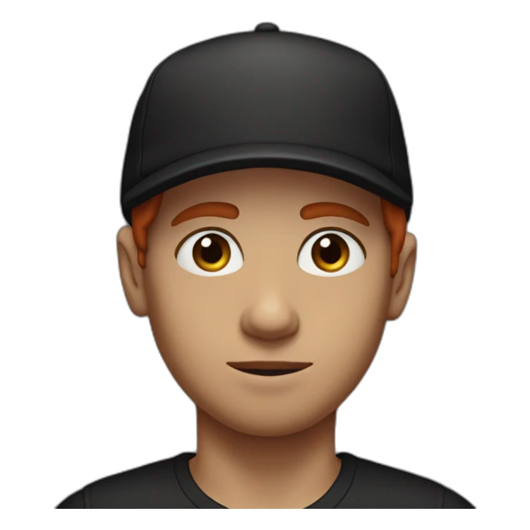 red head boy with red mustache, wearing a backwards cap, bron eyes arab eyebrows and black tshirt sticker