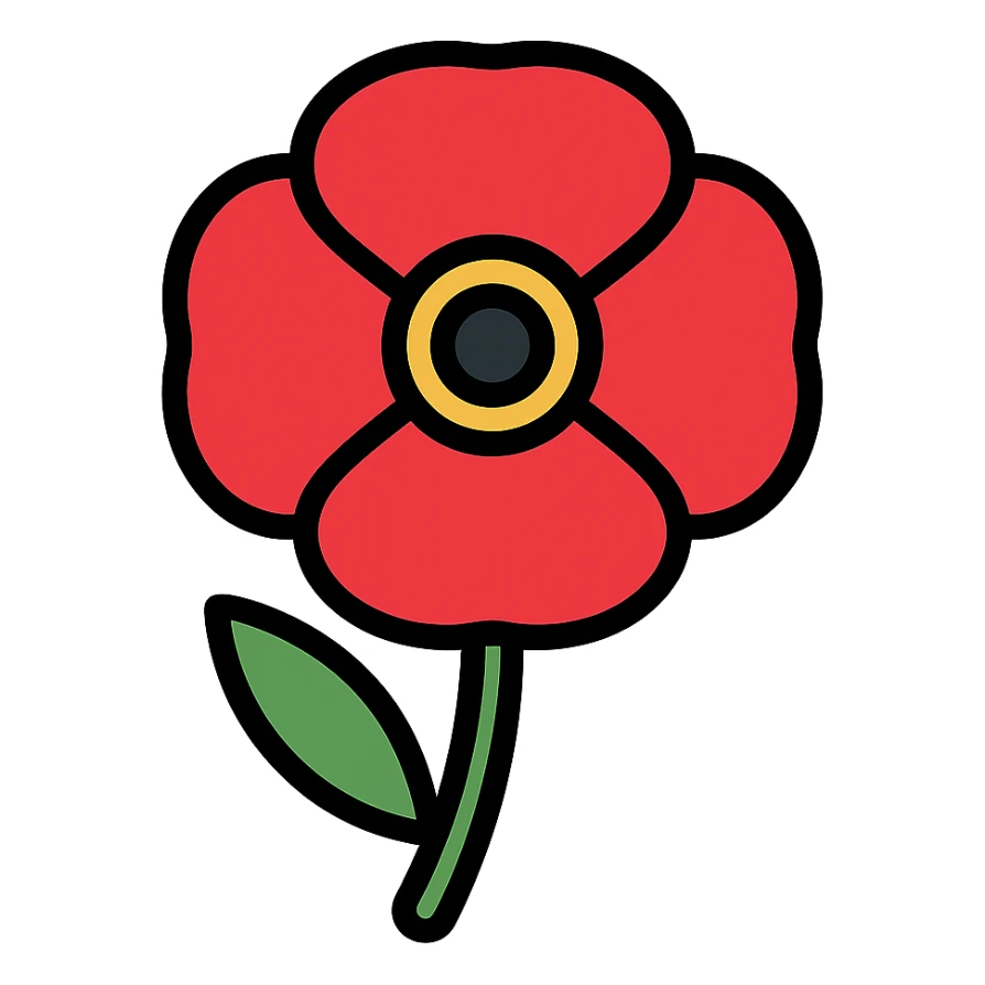 red poppy flower, vibrant, simple, iconic sticker