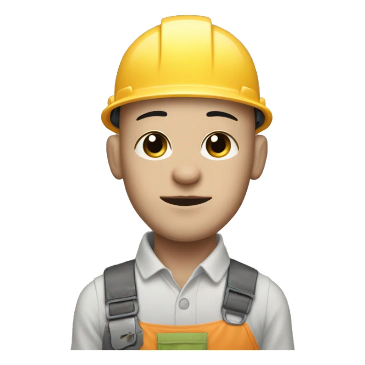 Pale man, thick black eyebrows, bald head, holding a grey cat, dressed as a construction worker sticker