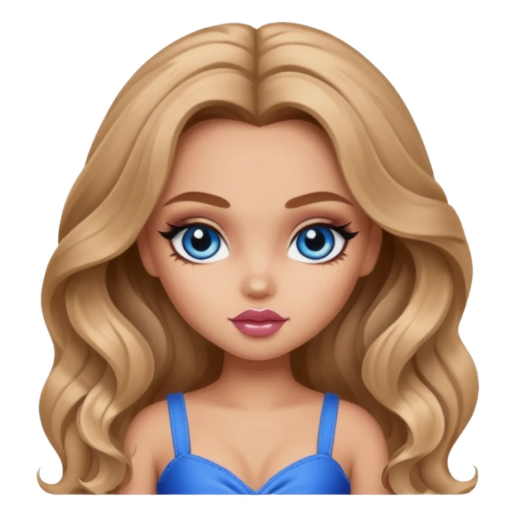 girly bratz baddie, beautiful blue eyes, bratz makeup, long light brown wavy hair sticker
