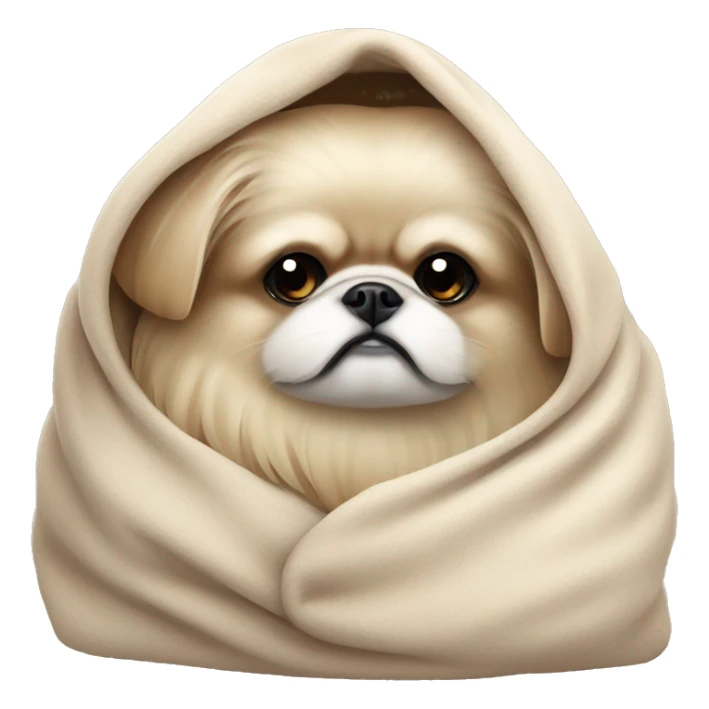 White Pekingese cozy in beige blanket sticker