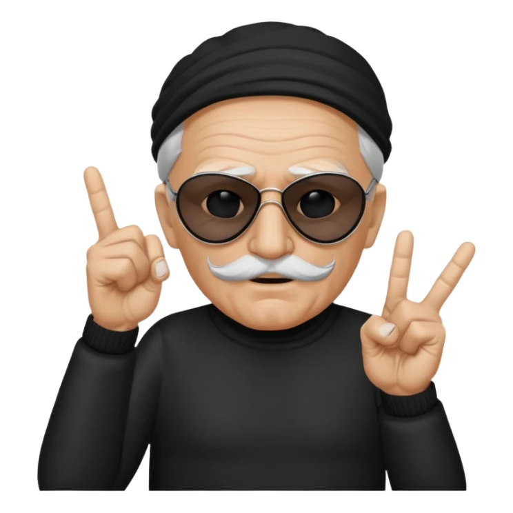 Some white old guy with a mask on and black shades with it also holding up the middle fingers sticker