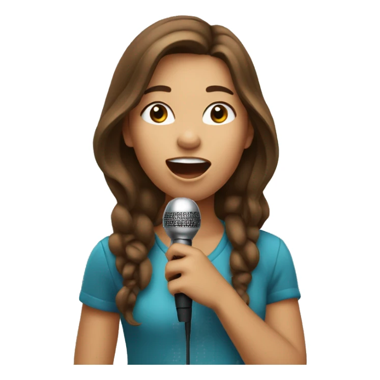 Girl with brown hair singing with microphone sticker