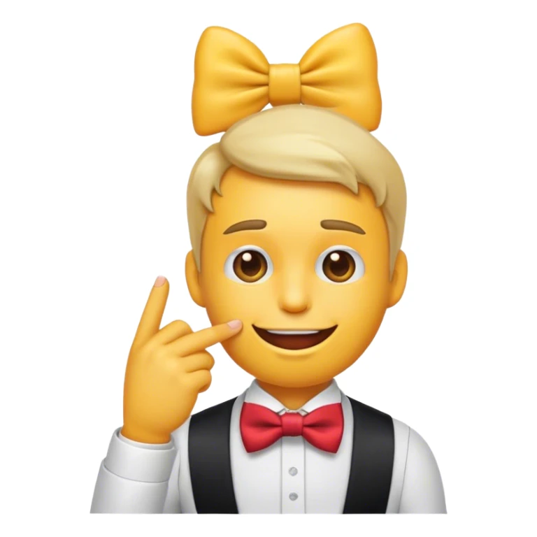 Emoji biting his finger with a bow tie on his head sticker