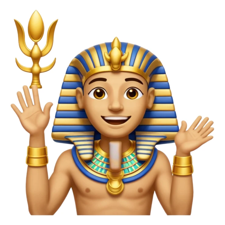 Discord emoji for "RA Silkroad", Ancient Egyptian theme, funny Pharaoh clapping hands laughing, cartoonish, colorful, shiny gold, small and clear.
 sticker