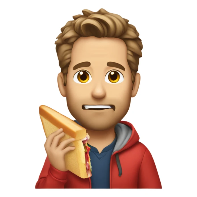 Ryan Reynolds wearing a red hoodie while eating a sandwich sticker