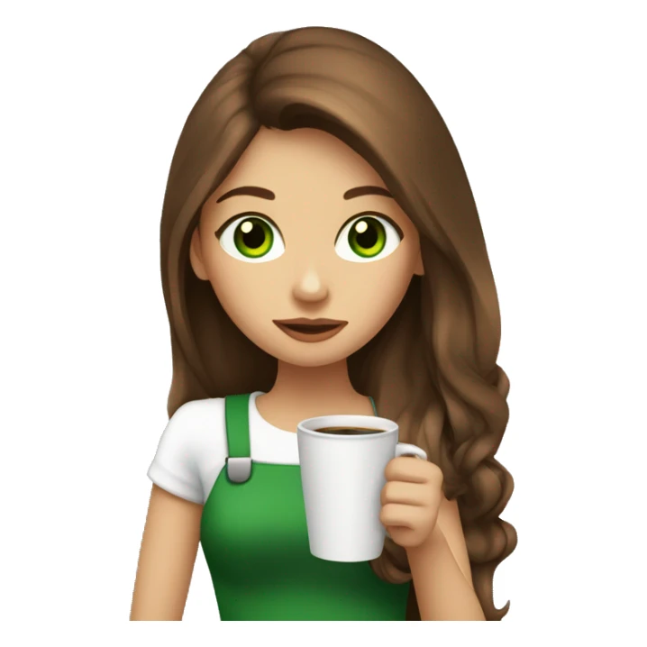 Girl with long brown hair and green eyes drinking coffee sticker