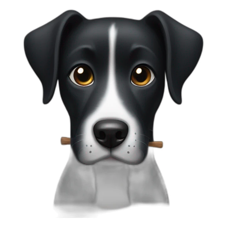 black dog with white chin and chest and stick in mouth sticker