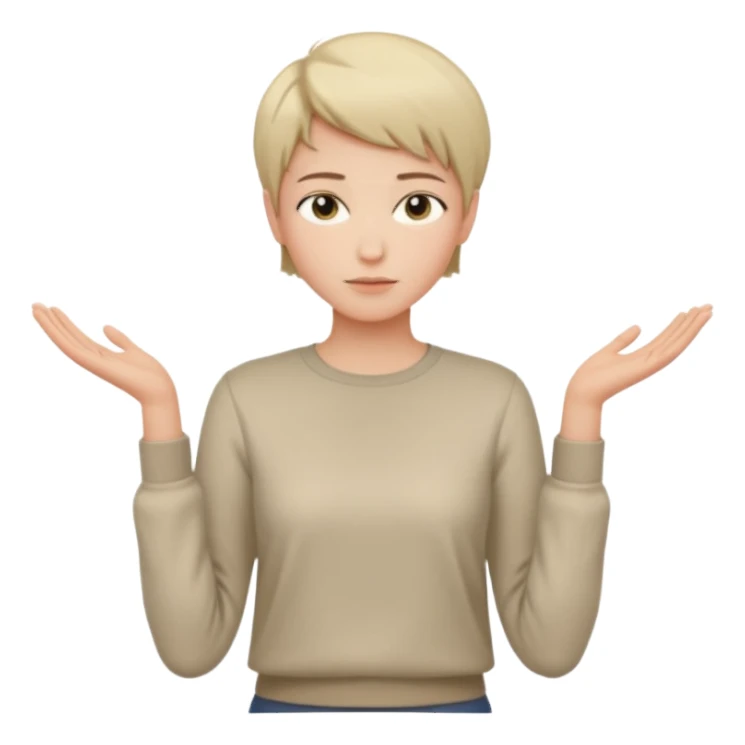 androgynous upper body, hands at sides, short hair, neutral clothing sticker