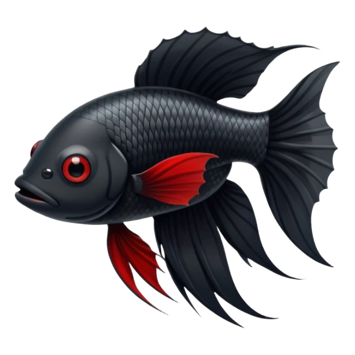 Fully Black with tiny red lines betta fish short fins black and white eyes sticker
