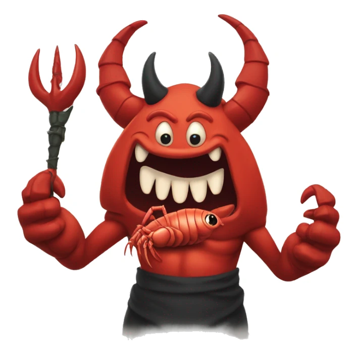 demon holding a lobster, name of emoji included sticker