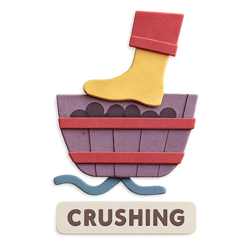icon representing the 'crushing' step in wine making process, paper craft style sticker