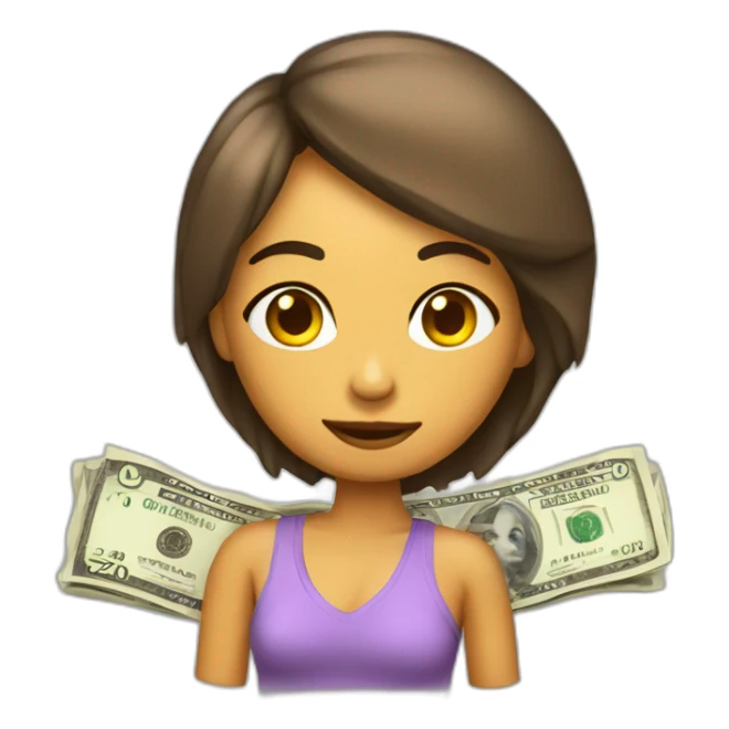 chica piel clara con un dolar sticker