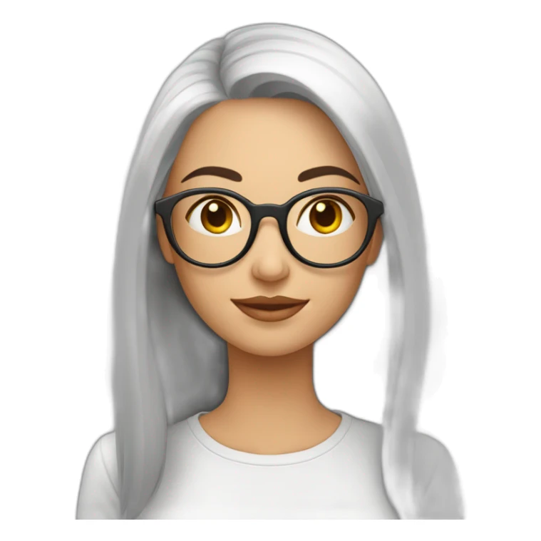  mujer blanca de cara redonda sin rostro pelo largo liso marrón con lentes sticker