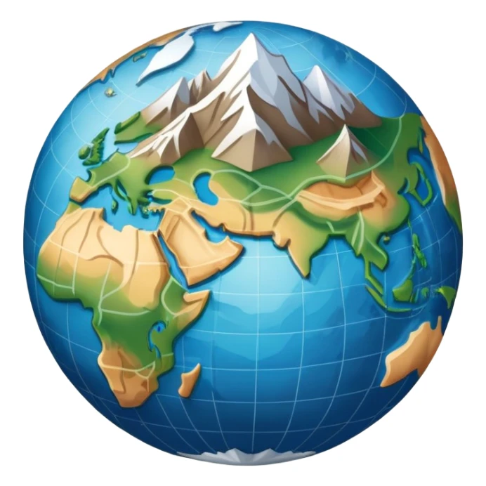 an icon featuring an earth with attitude and longitude lines, a textbook, and a topographic map, symbolizing geography as a science. The design includes a compass, mountain ranges, and rivers, representing the study of Earth's features and landscapes. Transparent background highlights geography. sticker