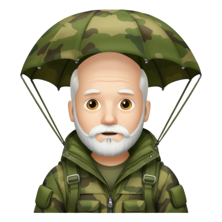Man with a white beard wearing camouflage in a parachute sticker