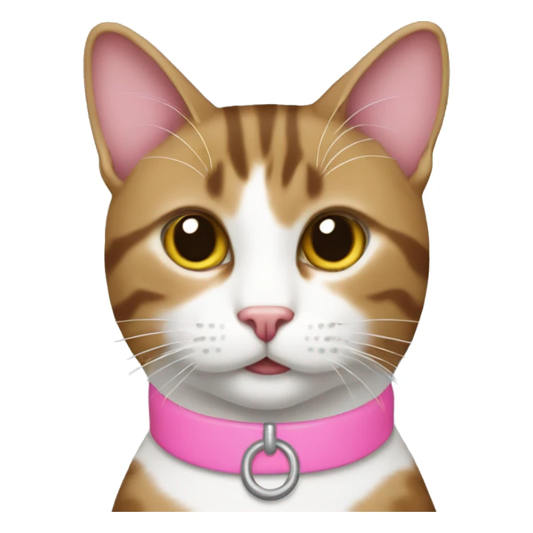 Brown and white tabby cat with pink collar sticker