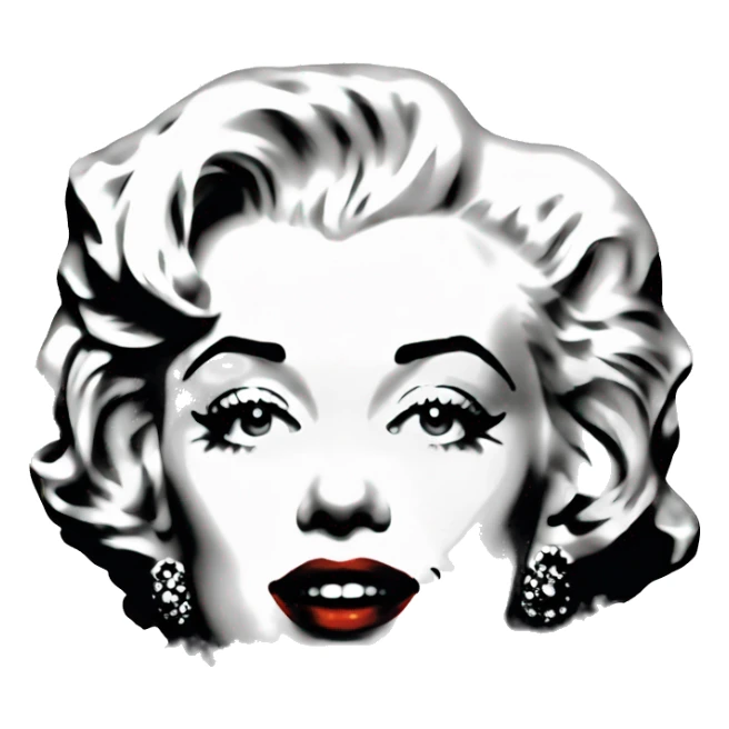 Black and white halftone collage of a face Marilyn  red lips sticker