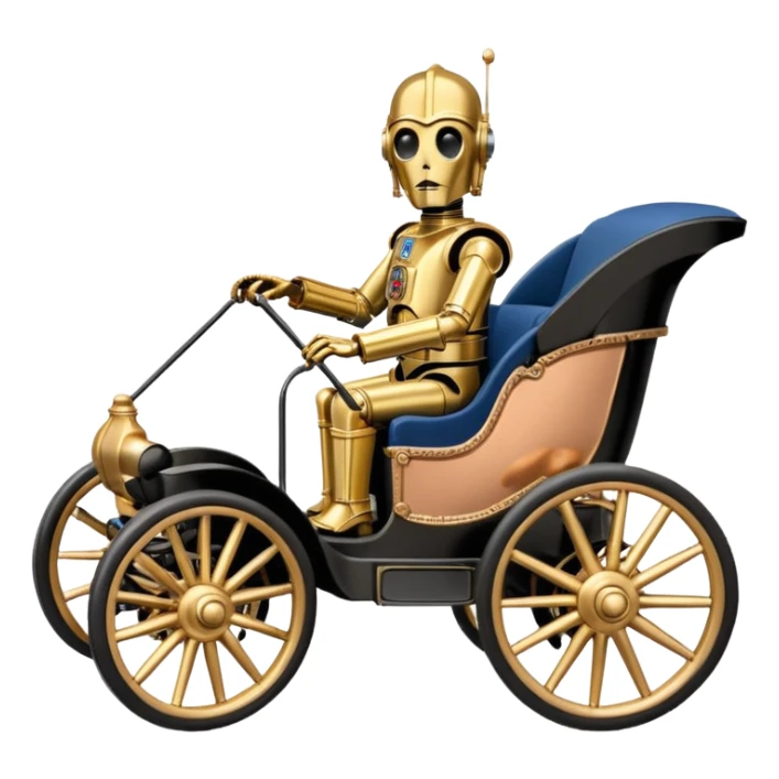 Old American West C-3PO policeman in 1864 delicate rosegold accent painted buggy powered by electric motors and batteries  sticker
