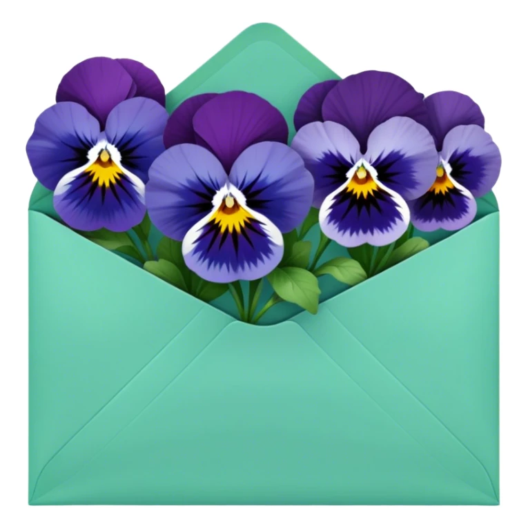 Deep aesthetic blue colour pansies placed in green  a aesthetic envelope  sticker