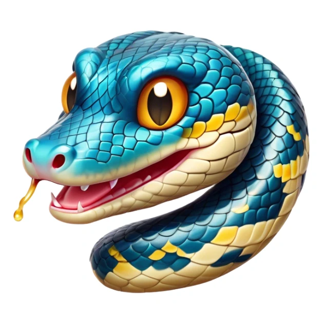 Cinematic Comical Chinese Water Snake Portrait Emoji, Head tilted dramatically with an exaggeratedly amused expression, featuring a striking, glossy scaled body with bold patterns and wide, expressive eyes filled with playful disbelief, Simplified yet hilariously expressive features, highly detailed, glowing with a slightly sassy aquatic glow, high shine, dramatic yet playful, stylized with an air of cheeky water mischief, soft glowing outline, capturing the essence of a spirited and over-the-top water snake that feels like it could slither its way into internet fame instantly! sticker