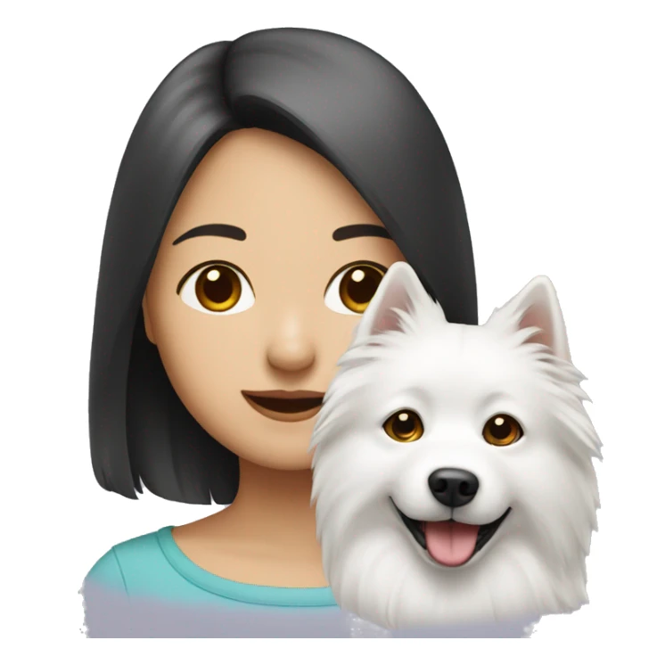 asian girl with Japanese spitz dog sticker