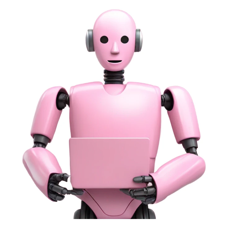 human-like pink robot carrying email icon in hands.  sticker