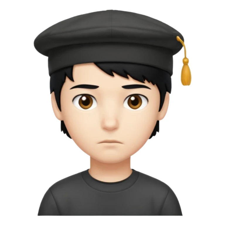 Gere um menino de cabelos preto e boné de lado com feição séria branco sticker