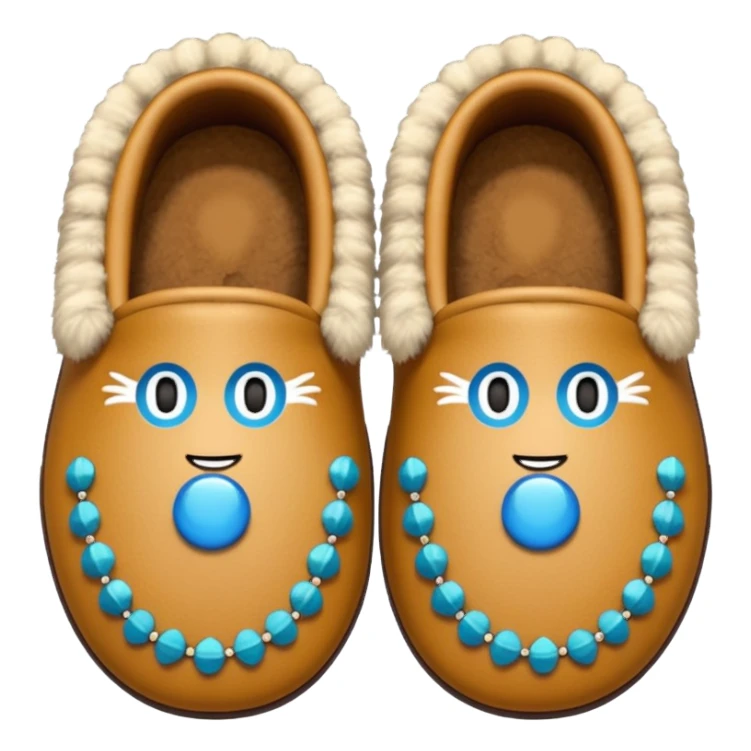 tan moccasins with beadwork design and fluffy fur, emoji style sticker