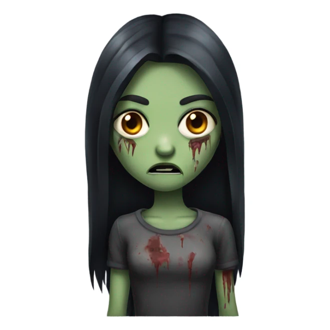 girl zombie with black long hair with teeth and serious face  sticker